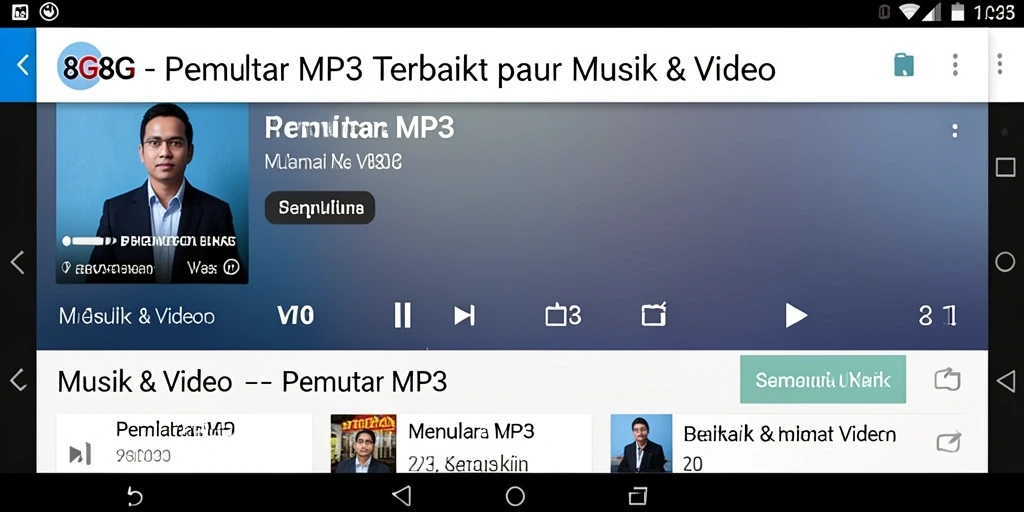 Tampilan antarmuka aplikasi Pemutar MP3 8G8G yang modern.