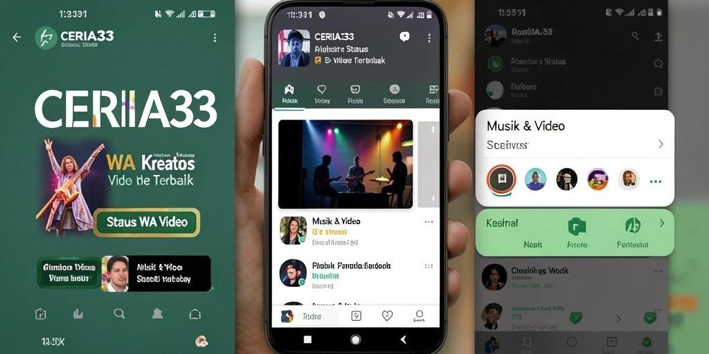 Tampilan antarmuka pengguna aplikasi CERIA33 untuk Status WA Video.