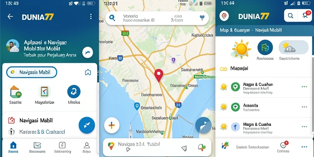 Antarmuka DUNIA77 yang menampilkan rute navigasi mobil yang jelas.
