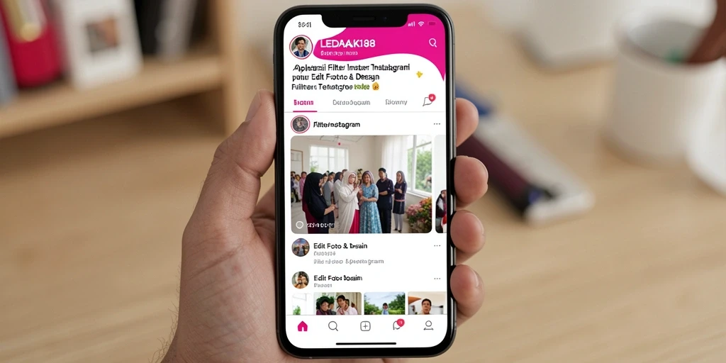 Tampilan antarmuka <strong>LEDAK188</strong> dengan berbagai filter Instagram yang menarik.