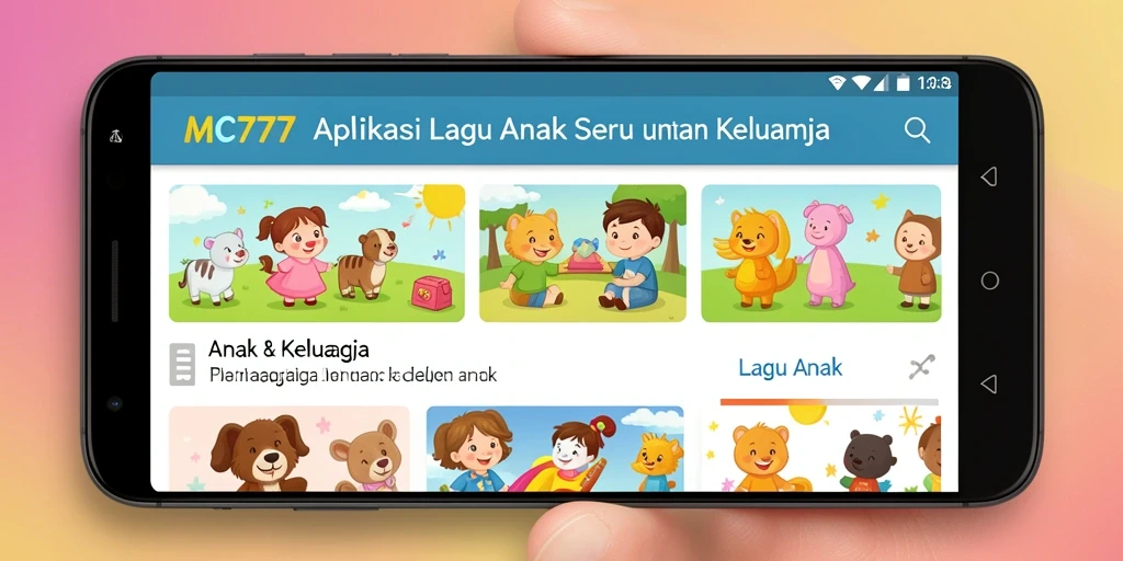 Tampilan antarmuka aplikasi MC777 dengan berbagai lagu anak.