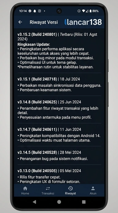 Riwayat Versi Aplikasi lancar138 untuk Android